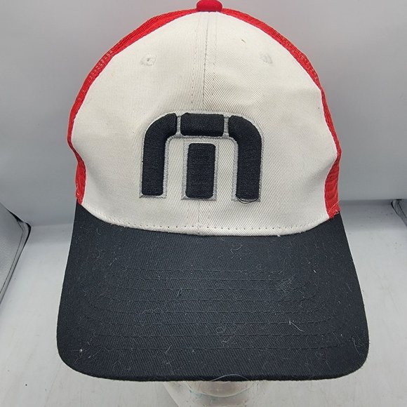 Travis Mathew White Red Trucker Hat Logo Mesh Back Breathable Lightweight Casual - Picture 1 of 9